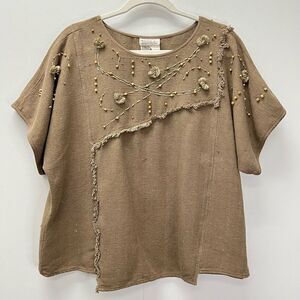 Mercedes & Adrienne Vintage 100% Raw Silk Woven Blouse Embroidered Unique Size 8